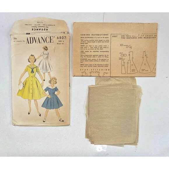 Vintage Advance Sewing Pattern Girls Dresses Nightgown Size 8 Pre-cut Unprinted - Picture 8 of 9